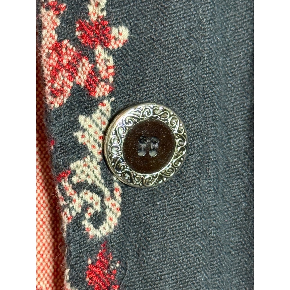 Chicos Design Black Red Ikat Embroidered Button Front Jacket Cotton Blend Size 1 - Picture 6 of 10